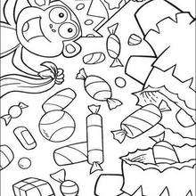 Boots with sweets coloring page - Coloring page - CHARACTERS coloring pages - TV SERIES CHARACTERS coloring pages - DORA THE EXPLORER coloring pages - BOOTS THE MONKEY coloring pages