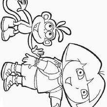 Dora with her friend Boots the monkey coloring page