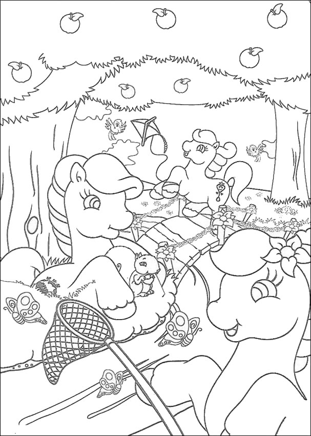 coloring pages of flowers and butterflies. ponies-catching-utterflies