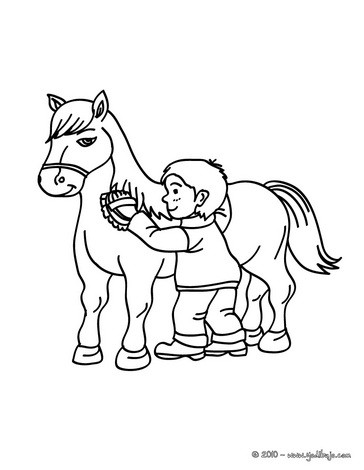 Horse Coloring Pages on Brushing His Horse Coloring Page   Horse Riding School Coloring Pages
