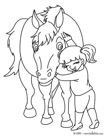 Horse Coloring Pages on Hugging Her Horse Coloring Page   Horse Riding School Coloring Pages