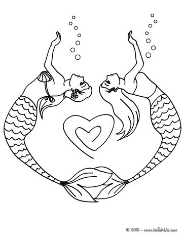 Mermaid Coloring Pages on Couple Drawing A Heart Coloring Page   Mermaid In Love Coloring Pages