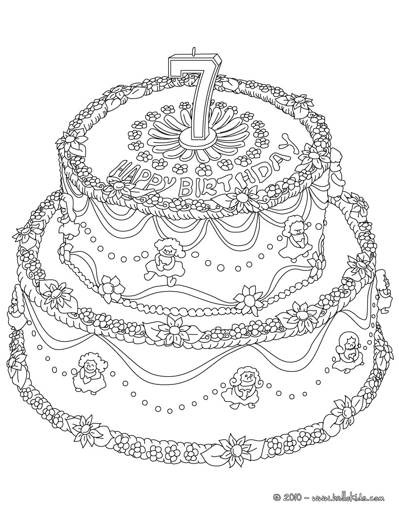 Birthday Cake 7 Yeras Coloring Pages Hellokids Com