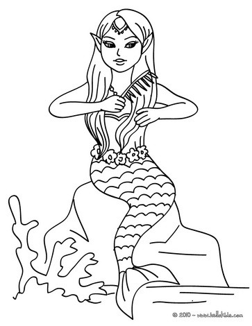 Mermaid Coloring Pages on Mermaid Combing Her Hair Coloring Page   Beautiful Mermaid Coloring