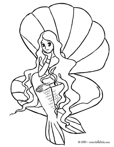 Mermaid Coloring on Mermaid On A Shell Coloring Page   Mermaid And Sea Creatures Coloring