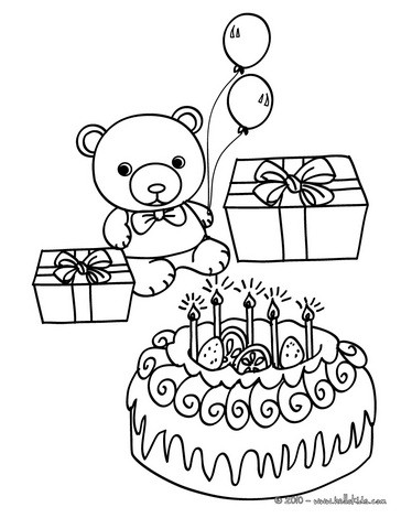 Birthday cake teddy bear coloring page