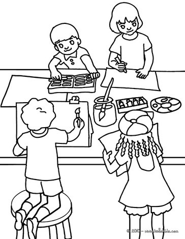 classroom scene coloring page