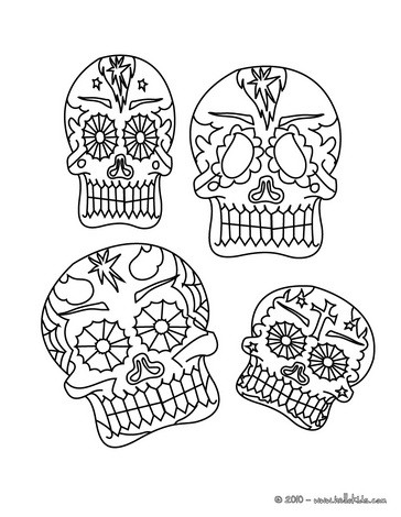 Mexican decorated skulls coloring page