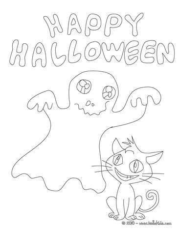 Ghost & black cat coloring pages - Hellokids.com