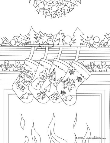 Stockings hung over the fireplace coloring pages