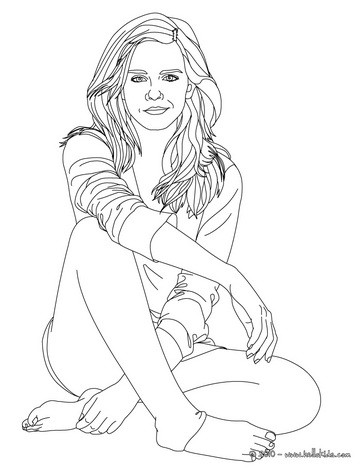 Emma Watson seated coloring page
