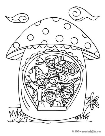 Christmas elves house coloring page