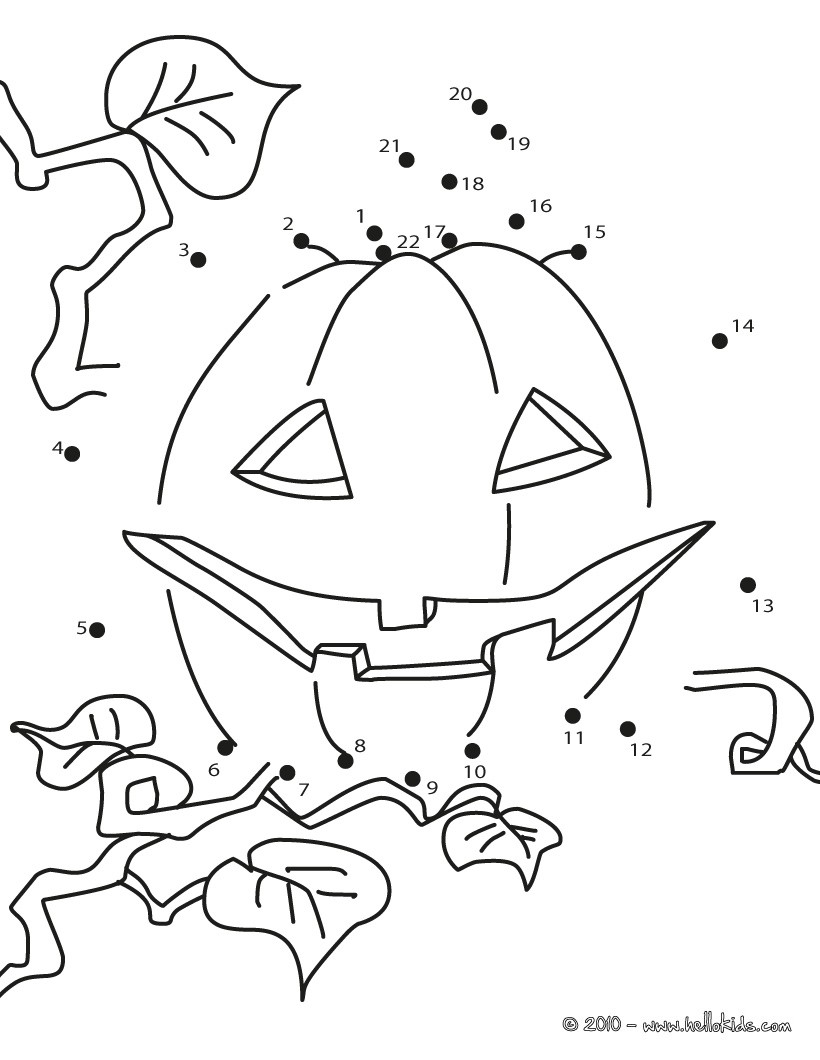 Halloween jack o' lantern dot to dot game coloring pages - Hellokids.com