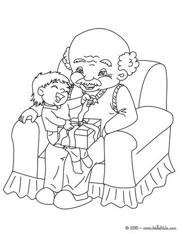 Boy with his grand father coloring page