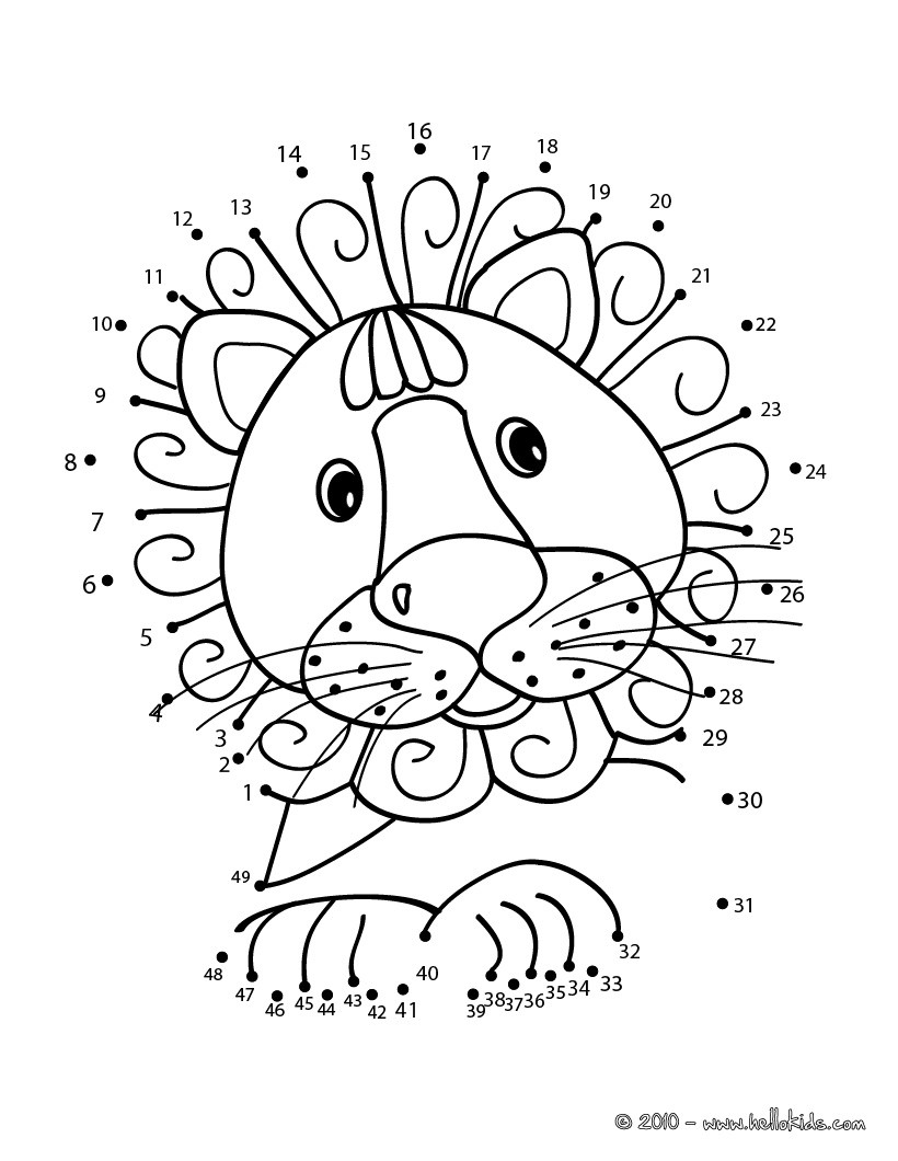 Lion dot to dot game coloring pages