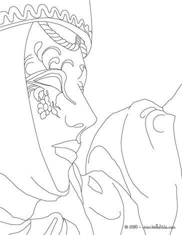 Venitian mask side face view coloring page