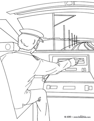 High speed train driver driving coloring pages - Hellokids.com