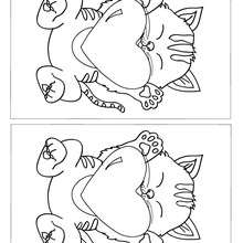 CAT with HEART 10 differences game - Free Kids Games - DIFFERENCE GAMES - VALENTINE difference games