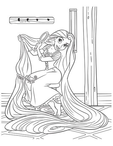 Tangled Coloring Sheets on Rapunzel With Her Long Hair Coloring Page   Tangled Coloring Pages