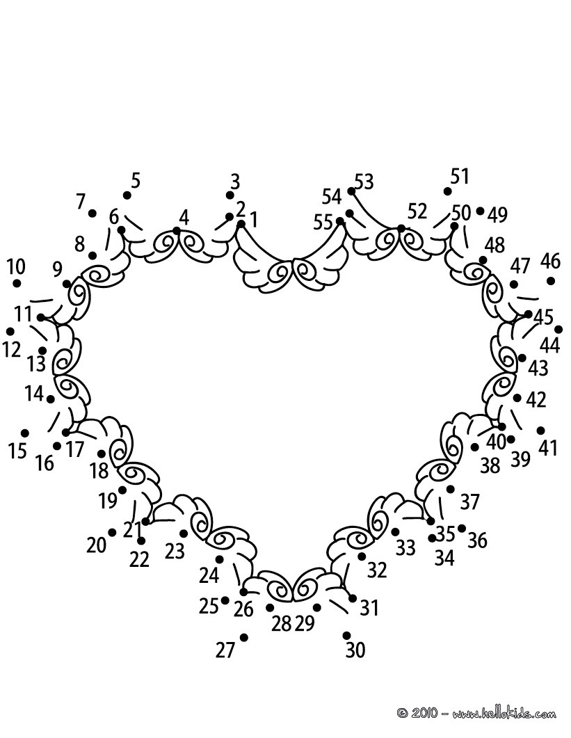 Angels on a cloud WINGED HEART dot to dot medium Free Kids Games CONNECT THE DOTS games