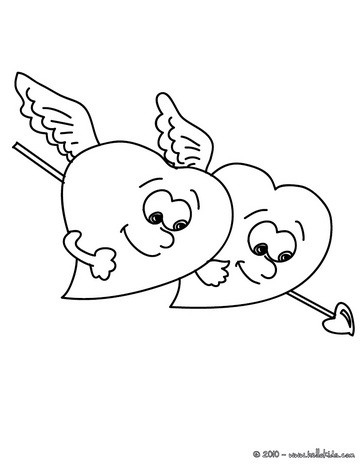 coloring pages of hearts with wings. for preschoolers. Two