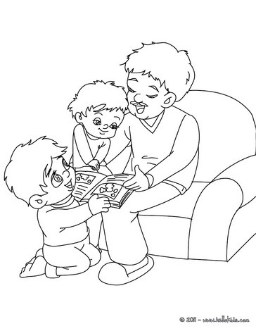 coloring pages children reading. for preschoolers. Daddy