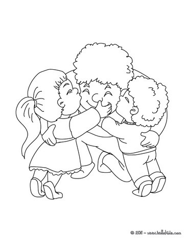 Kids hugging daddy coloring page
