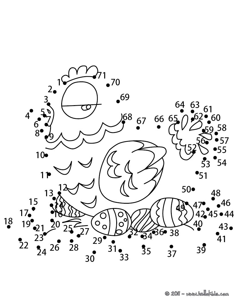 Easter hen and eggs dot to dot game coloring pages