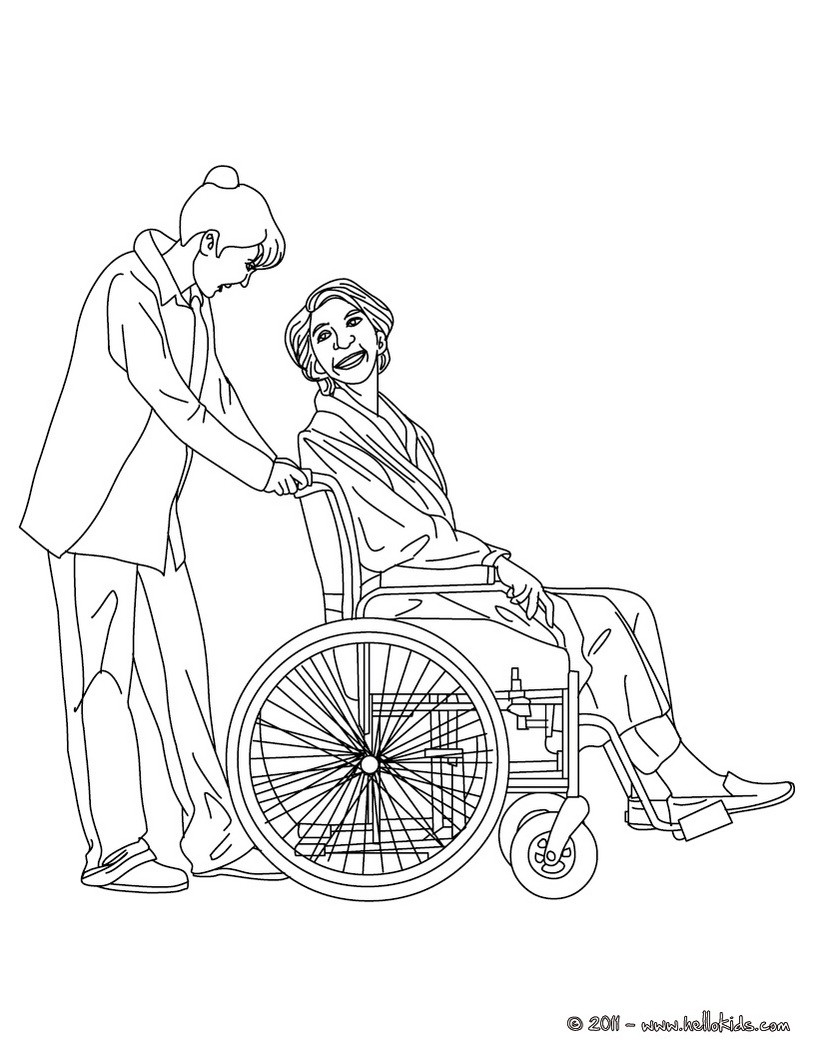 Nurse preparing medecines Nurse taking care of an old patient coloring page Coloring page JOB coloring pages