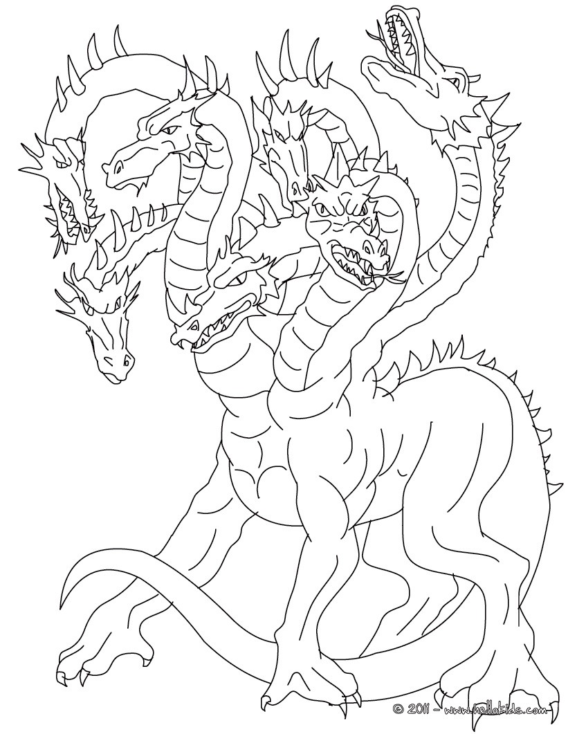 Lernean hydra the 100 heads water dragon coloring pages Hellokids