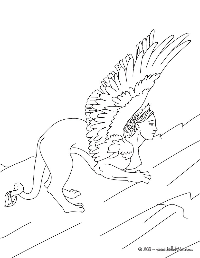 Sphinx the monstruous woman headed lion of greek mythology coloring pages Hellokids