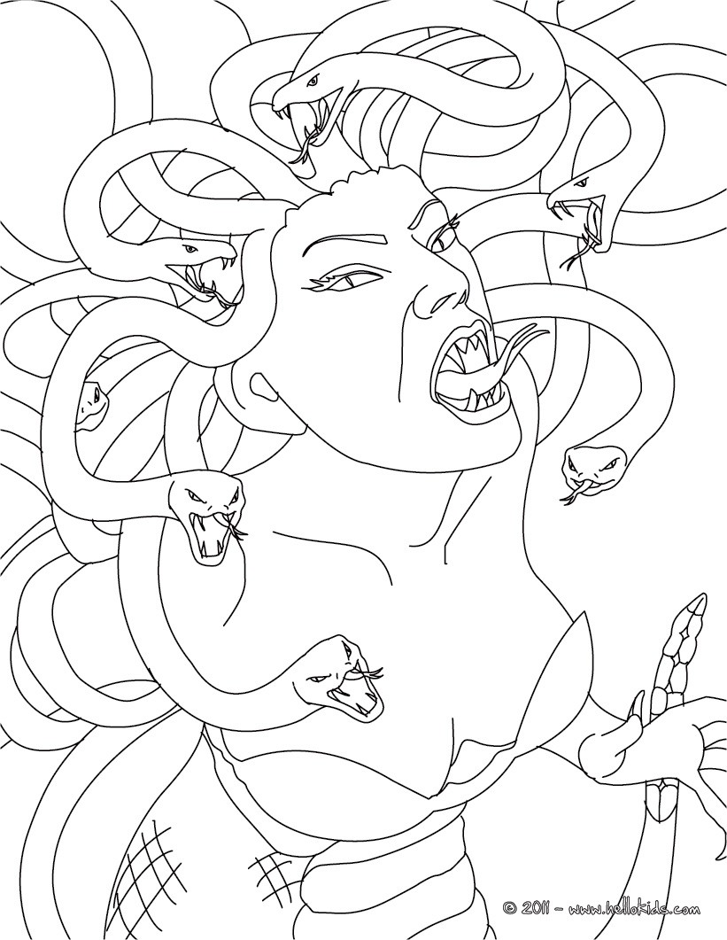 Medusa the gorgon with snake hair coloring pages - Hellokids.com