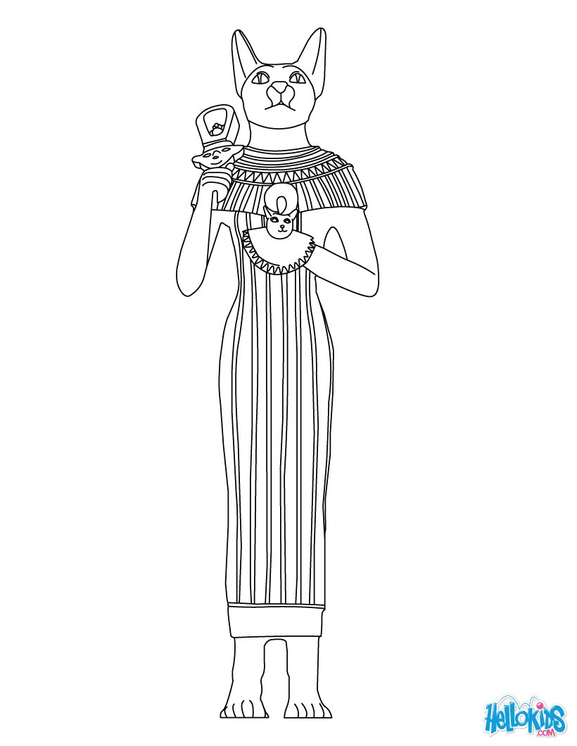 Bastet egyptian cat goddess online coloring pages - Hellokids.com