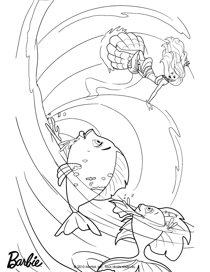 BARBIE in A MERMAID TALE coloring pages - MERLIAH playing with fishes