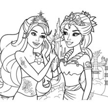 Beautiful mermaids mom and daughter barbie coloring pages