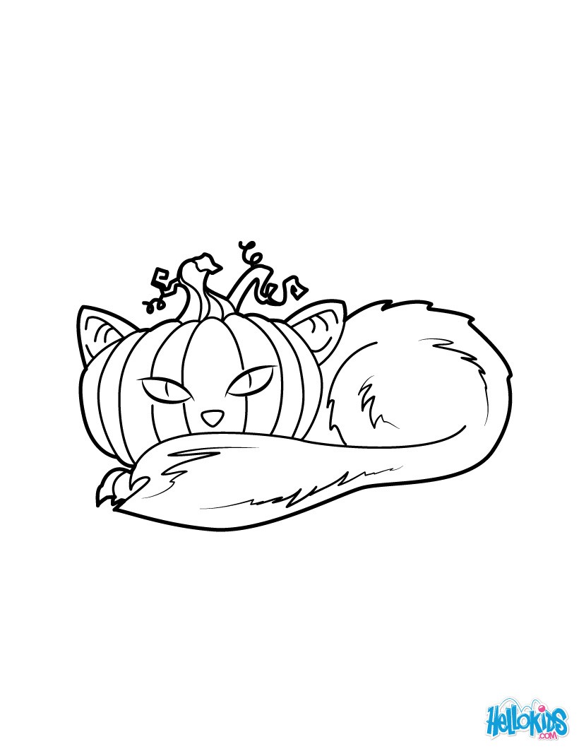 Pumpkin headed cat coloring pages - Hellokids.com
