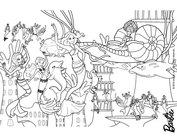 Mermaids' party under the sea free barbie coloring pages - Hellokids.com
