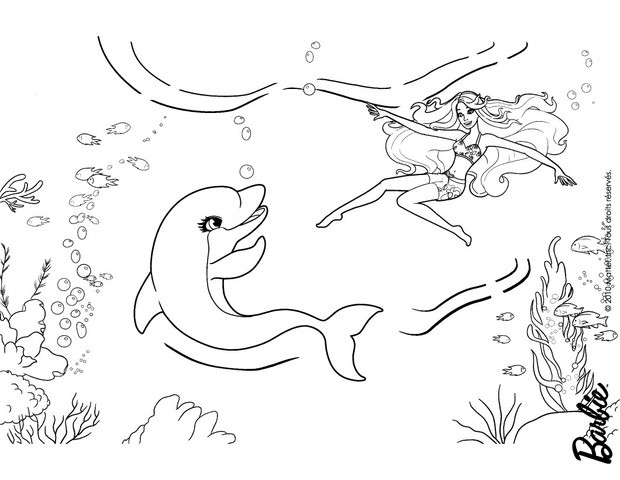 Coloring Pages: Barbie Dolphin Coloring Pages