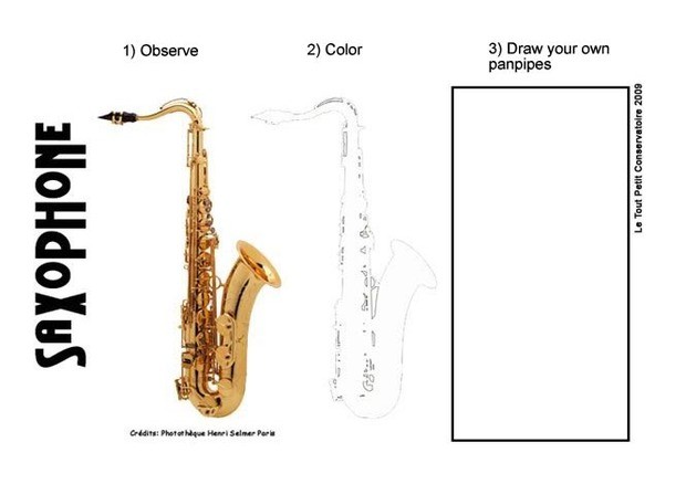 Saxophone out and color coloring pages - Hellokids.com