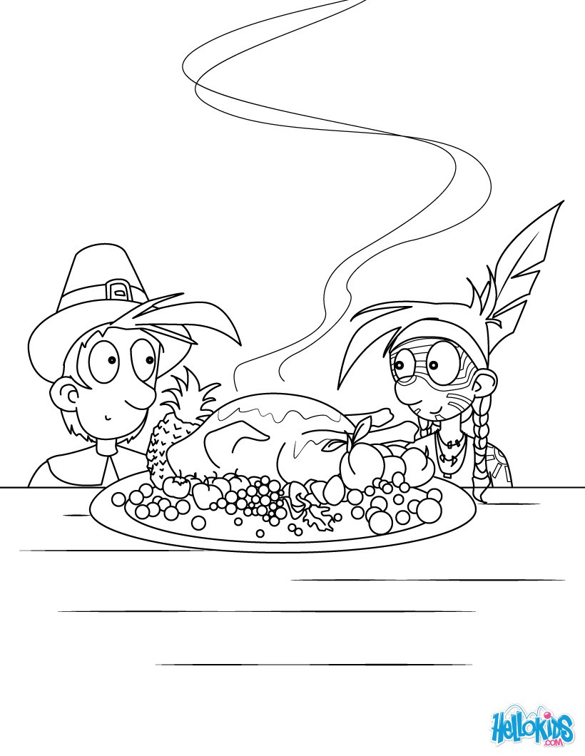 Turkey corn pilgrim and native american coloring pages Hellokids