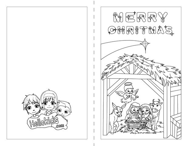 MERRY CHRISTMAS Cards coloring pages - Nativity scene