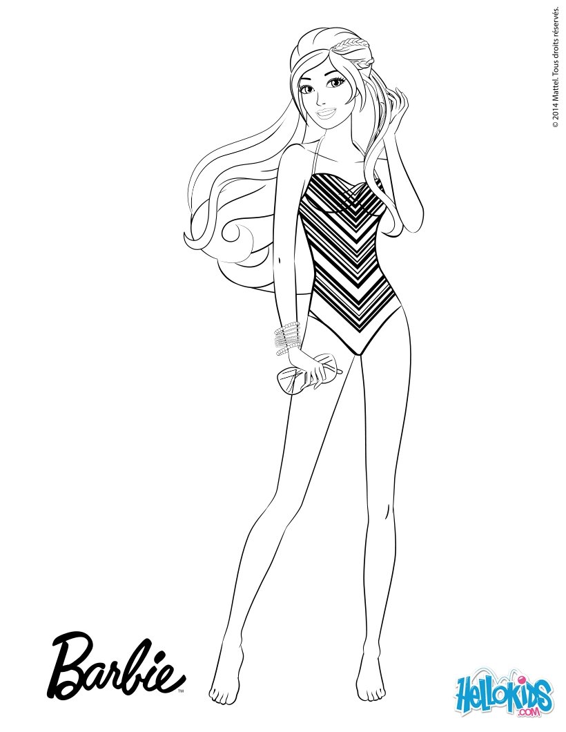 Barbie in her striped swimsuit coloring pages   Hellokids.com