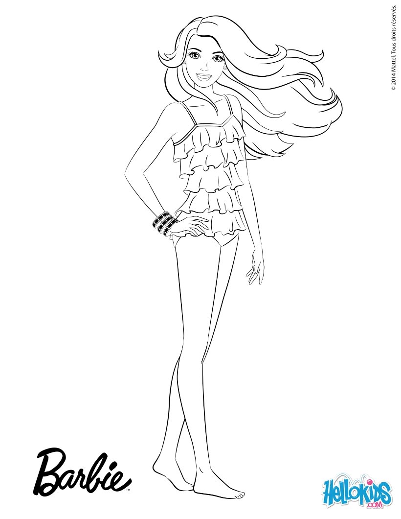 Barbie's fashion swimsuit coloring pages   Hellokids.com