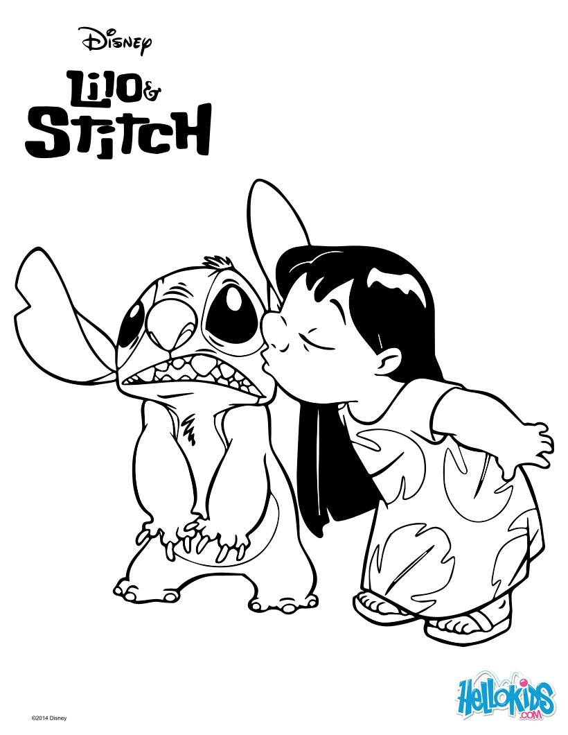 Lilo and stitch   kiss coloring pages   Hellokids.com