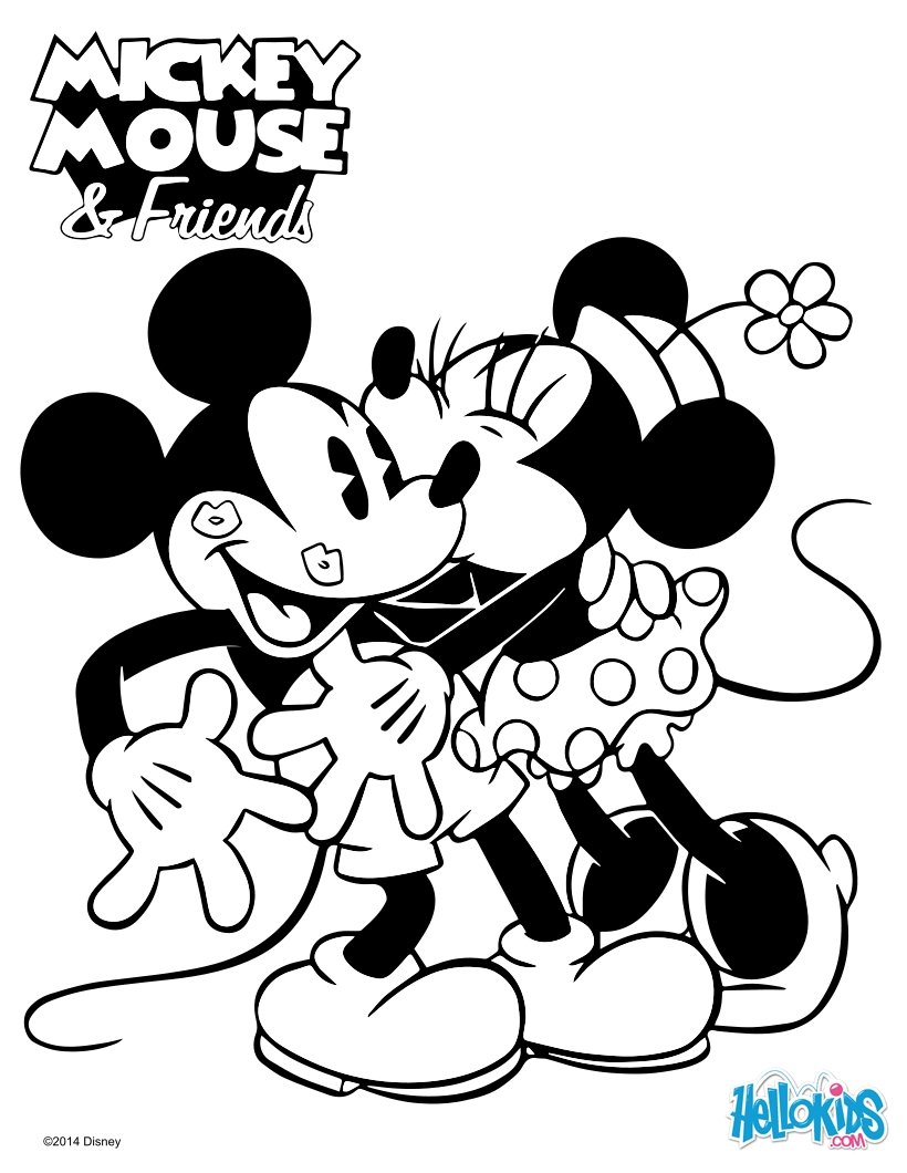 Mickey Surprise Minnie Mouse Kisses Mickey coloring page