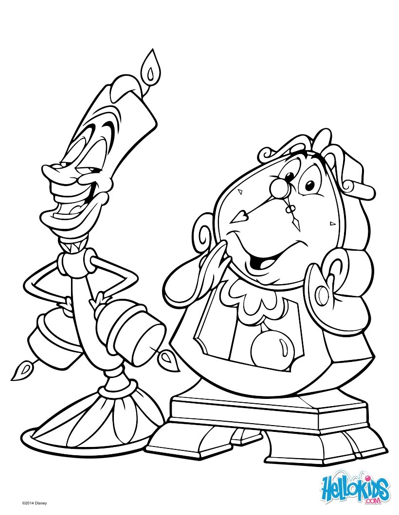 Lumiere and Cogsworth coloring page Color online Print