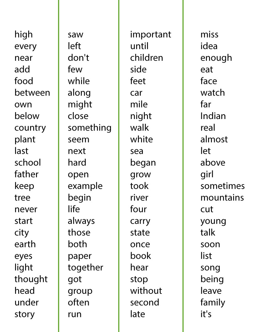 Free Sight Words For 3rd Grade