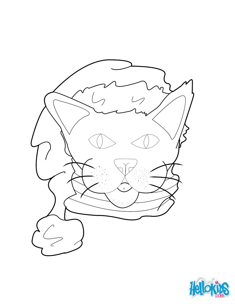 cat with santa hat coloring page kq9
