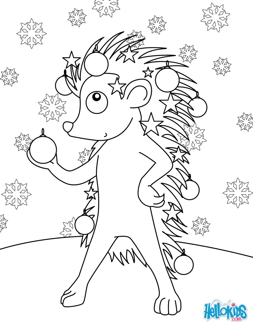 Hedgehog decorated for christmas coloring pages Hellokids hedgehog decorated for christmas coloring page pfa