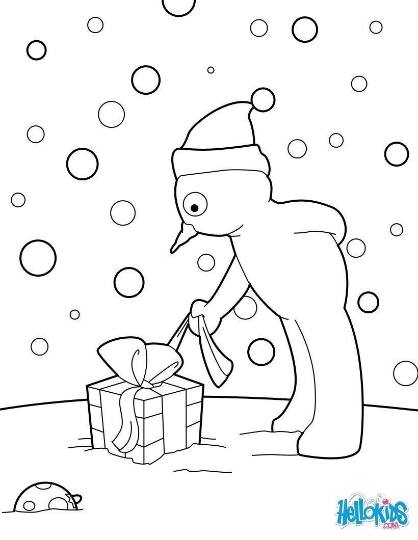 Happy Christmas snowman Snowman opens his Christmas coloring page